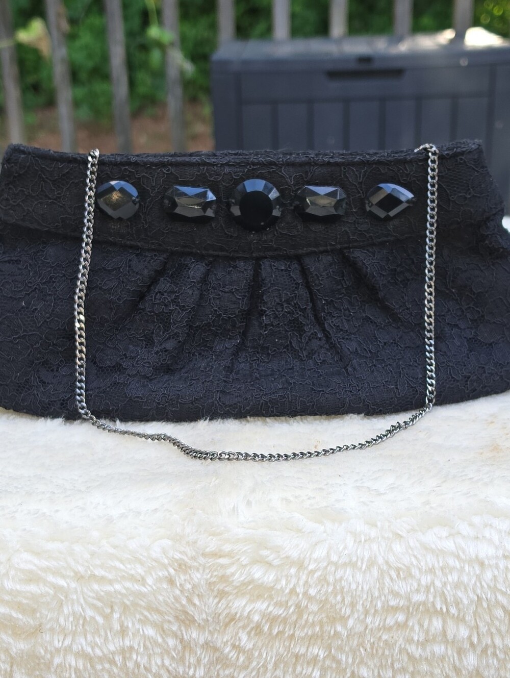 White House Black Market Lace Embellished Evening Clutch Chain Shoulder Bag